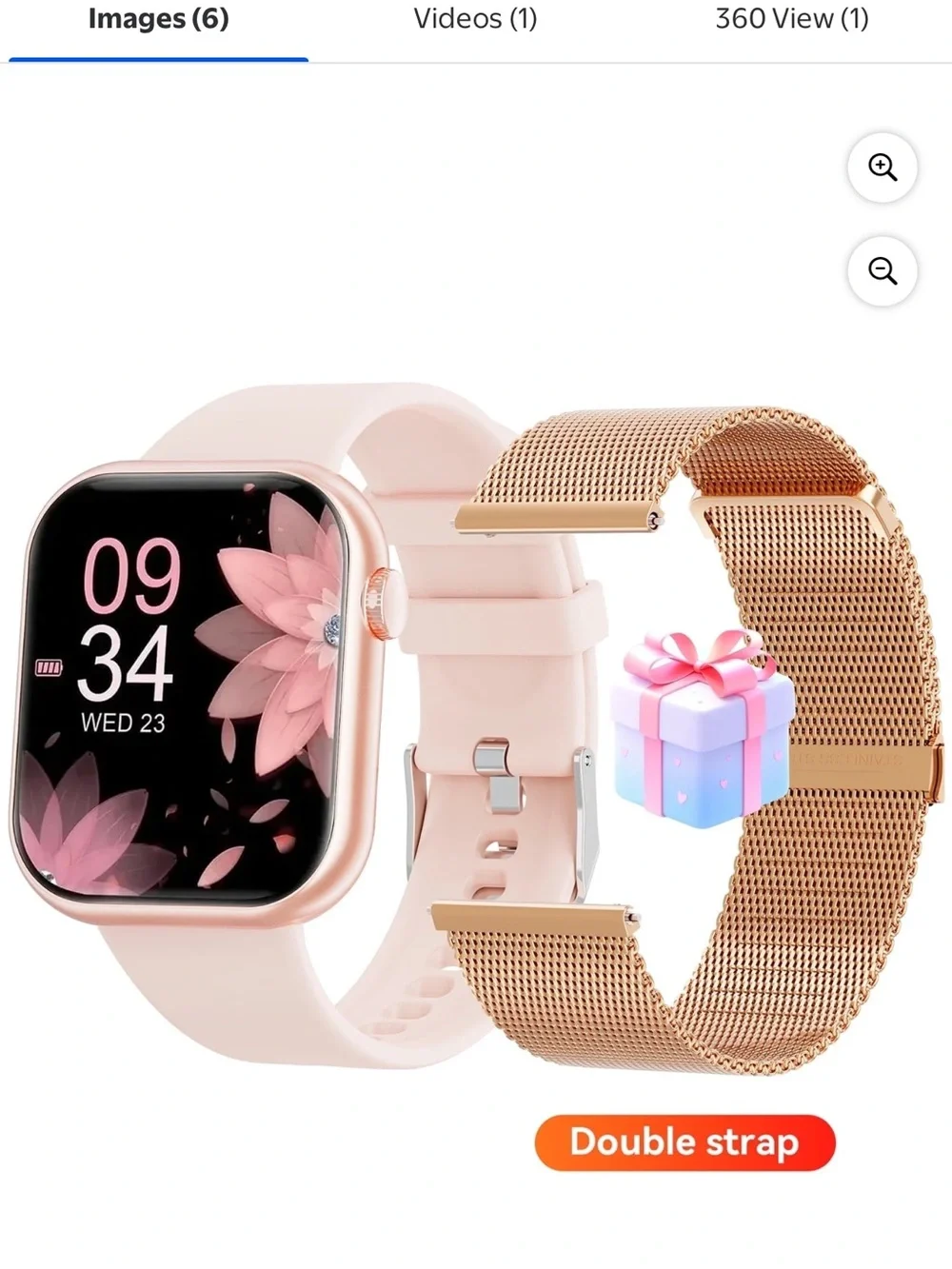 Rose Gold Smartwatch with Pink Silicone Strap & Metal Mesh Band